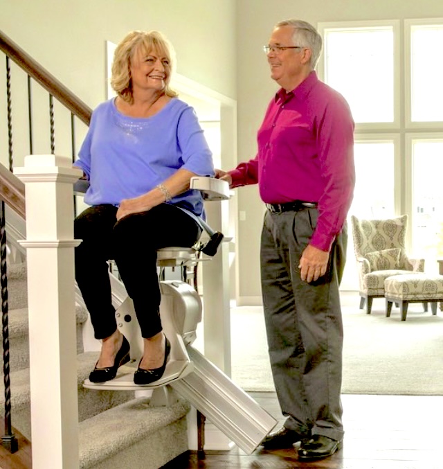 Top of stairs with stair lift